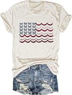 Embroidery America Flag Shirts for Women Summer 4th of July Independence Day Patriotic Graphic Tees Tops