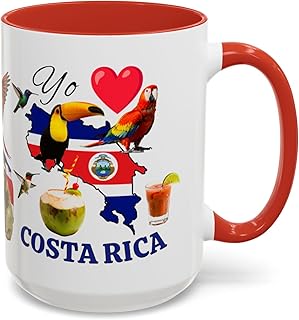 Yo Amo (I Love) Costa RIca 15 oz Coffee Mug - Gift -Birthdays, Christmas; Regalo Navidad - Tea Cup (Red Handle)