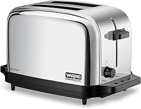 Waring Commercial WCT702 2-Slice Commercial Light Duty Pop-Up Toaster, 120V, 5-15 Phase Plug, Silver, 2-Compartment