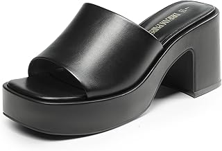 High Chunky Platform Heels for Women Fashion Comfort Slip on Square Open Toe Block Heel Sandals