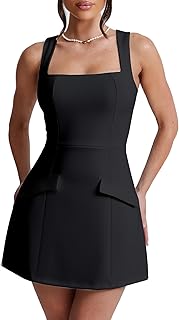 Women's Sexy Bodycon Corset Mini A Line Dresses Sleeveless Square Neck Party Short Dress