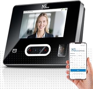 NGTeco Time Clock Cloud-Based with Tuch Screen, 4-in-1 Remote Control Time Clocks for Employees Small Business, Face/Fingerprint/Card/PIN, 2.4GHz&5GHz WiFi, Software & App, 10 IC Cards, 0 Monthly Fee