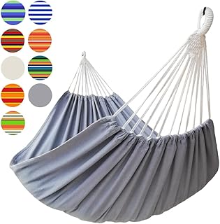 GOCAN Brazilian Double Hammock 2 Person Extra Large 330X150cm Load Capacity 600Pound Canvas Cotton Hammock for Patio Porch Garden Backyard Lounging Outdoor and Indoor XXL(Grey)