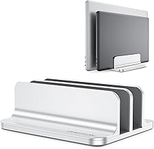 OMOTON Vertical Laptop Stand [Updated Double Version], Desktop Aluminum Mac Book Stand with Adjustable Dock Size, Fits All Mac Book, Surface, Chrome Book and Gaming Laptops (Up to 17.3 inch) (Silver)