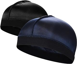 2PCS Silky Stocking Wave Cap for Men, Good Compression Over Durag （Regular Style）