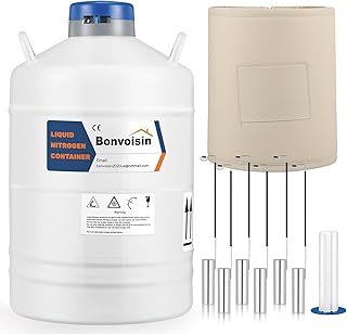 Bonvoisin 20L Liquid Nitrogen Container, LN2 Tank Cryogenic Dewar, Aluminum Alloy Semen Tank with 6 Canisters Carry Bag