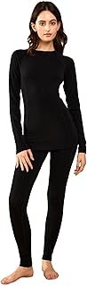 Midweight Merino Wool Base Layer Women Set, Moisture Wicking Warm Women's Thermals Top and Bottom for Ski Snowboard