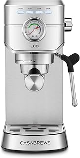 CASABREWS CM5418ECO Espresso Machine 20 Bar, PFAS-Free Espresso Maker with Steam Wand, Stainless Steel Coffee Machine with 34oz Removable Water Tank for Cappuccino, Small Latte Machine, Silver
