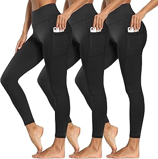 3 Packs Leggings with Pockets for Women, Soft High Waisted Tummy Control Workout Yoga Pants for Gym & Daily Wear