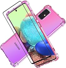 HNHYGETE for Galaxy A71 5G Phone Case with Screen Protector, Transparent Shockproof Slim Two-Color Soft TPU Protection Cover for Samsung Galaxy A71 5G (Pink/Purple)