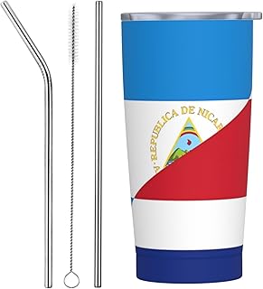 Nicaragua Costa Rica Flag 20oz Stainless Steel Insulated Tumblers With Lid And Straw Spill-Proof Travel Coffee Mug Tea Wine Cups Water Insulation Tumbler Bottle Keeps Drinks Cold & Hot