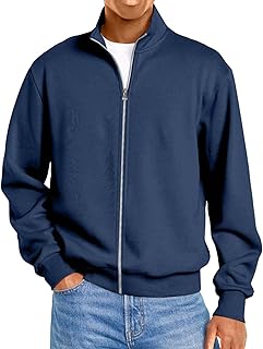 Men's Hoodless Sweatshirt with Zipper Long Sleeve Jacket Lightweight Bomber Jackets Business Casual Sweater Fashion
