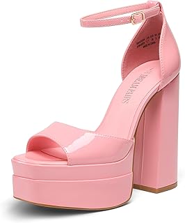 High Heels Chunky Block Platform Heels for Women Ankle Strap Sexy Open Square Toe Heels Dressy Pumps Sandals