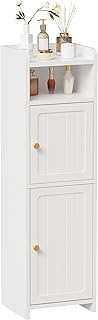 BEWISHOME Small Bathroom Cabinet, Bathroom Storage Cabinet with Adjustable Shelves & 2 Doors, Narrow Toilet Paper Cabinets, 7.9" D x 9.8" W x 31.5" H, for Small Spaces, White YYG13W