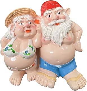Women Man Double Gnomes Statue, Durable Resin Miniature Garden Gnome Decoration for Indoor Outdoor Decor, Gnome Ornament for House Yard Lawn Terrace Housewarming Halloween Garden Style Decor (A-01)