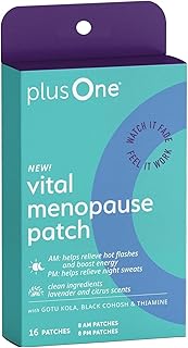 plusOne Vital Menopause Patches AM & PM – Hot Flash & Night Sweat Support – Promotes Energy & Sleep – Herbal Arjuna Daily Patches – 16ct