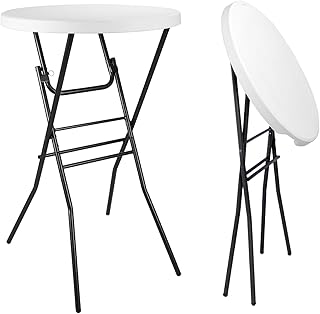 pollilar Cocktail Table 28in Portable Folding Bar Height Table, Compact Round High Top Plastic & Steel Bistro with Removable Legs, for Indoor Outdoor RV Patio Catering Parties Commercial Events-White