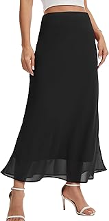 Women's Chiffon Maxi Skirt High Elastic Waist A-Line Flowy Midi Skirt with Lining Business Casual Floral Long Skirts