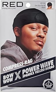 Bow Wow X Power Wave Durag, Adjustable Compression Cap with Hook-and-Loop Strap, Cape-Less Tail-Less Wave Cap for Men & Women, for 360 Waves, Locs, Braids & Finger Waves, Spandex, Black