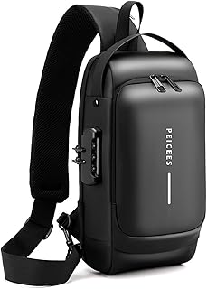 Mens Crossbody Bag Man Bags Mens Purse Anti-theft Leather Sling Bag Shoulder Bag Chest Bag for Daily Use, Black Black