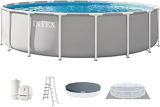 INTEX Prism Frame 18 ft x 48 in Above Ground Pool Set, Round Swimming Pool with Steel Frame, 1500 GPH Cartridge Filter Pump, Ladder, Cover, & Ground Cloth