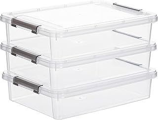 Citylife 3 PCS Plastic Storage Bins with Latching Lids Portable Project Case Clear File Box Stackable Storage Containers for Organizing A4 Paper, Photo, Document, Scrapbook