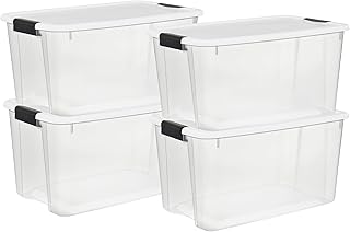 Sterilite 4 Pack Ultra Latching Box, Storage Bins with Lids, Clear Plastic, 70 Quart - Heavy-Duty Organizing Containers for Closet, Bathroom, and Office