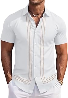Mens Cuban Guayabera Shirt Short Sleeve Button Down Shirts Casual Linen Summer Beach Vacation Tops