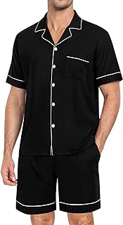 Mens Pajama Set Short Sleeve 2 PCS Sleepwear Button Down Soft Loungewear Modal Set Pj Set with Pockets S-3XL