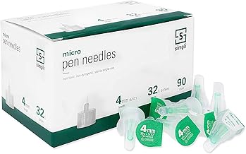 SIMPLI Insulin Pen Needles 4mm (5/32”) x 32G Micro, 90 Count: for at-Home Insulin Injections, Compatible with Most Pen Injector Devices