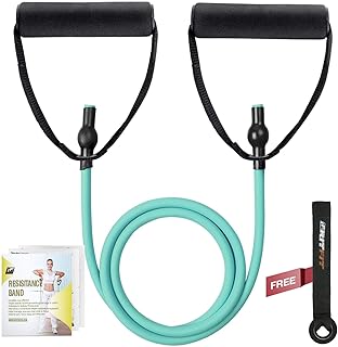 RitFit Single Resistance Exercise Band with Comfortable Handles - Ideal for Physical Therapy, Strength Training, Muscle Toning - Foam Padding Door Anchor and Starter Guide Included