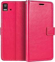 Leather Case Compatible with BQ Aquaris E5, Business Design Magnetic Flip Cover with 3 Card Slots, Photo Frame, and Hidden Wallet(Rose Red)