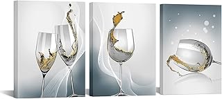Artmyharbor Gold Kitchen Canvas Wall Art Wine Glasses Dining Room Picture 12 x 16 inches
