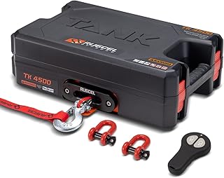 RUGCEL WINCH Portable Winch 12V DC Electric Utility winch,4500lb/2041kg Single Line Pull with Steel Mounting Plate, Integrated Hawse Fairlead and Synthetic Rope,Infrared remote control,atv utv winch