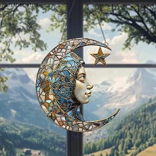 Moon Suncatcher Colorful Flat Acrylic Window Room Garden Terrace Pendant Suitable for Christmas House Decoration, for Friends