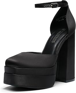 Women’s High Chunky Platform Closed Toe Block Heels Square Toe Ankle Strap Dress Wedding Party Pumps Shoes Aurelia