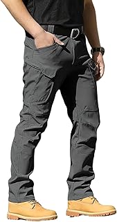 Men's Lightweight Tactical Pants, Water Resistant Hiking Cargo Pants with Multiple Pockets for Outdoor (No Belt)