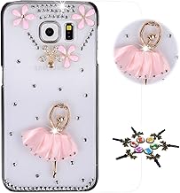 Sparkle Case Compatible with Samsung Galaxy J7 V/Galaxy J7 Perx/Galaxy J7 Sky Pro/Galaxy J7 2017 - Stylish - 3D Handmade Dance Ballet Girl Flowers Crystal Cover - Pink