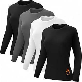 4 Pack Women's Thermal Shirts Fleece Lined Compression Crew Neck Long Sleeve Base Layer Tops Cold Weather