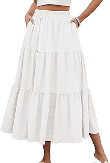 Women's Summer Casual Elegant Smock Layered Tiered Maxi Skirt High Waisted A Line Flowy Long Skirts with Pockets