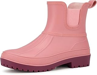 Chelsea Rain Boots for Women, Short Ankle Rubber Duck Boots, Waterproof Lightweight Non-Slip Garden Shoes, Comfortable Mud Boots for Outdoor & Gardening