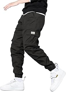 Men's Casual Cargo Pants Elastic Waist Drawstring Tapered Pants for Men Joggers Hiking Pants with Multi Pockets