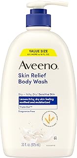 Aveeno Skin Relief Fragrance-Free Body Wash with Triple Oat® Complex, Gentle Daily Cleanser for Sensitive Skin Leaves Itchy, Dry Skin Feeling Soothed & Moisturized, 33 fl. oz