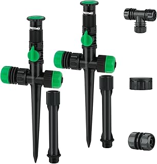 RESTMO Above Ground Sprinkler System, Flexible DIY Irrigation Kit, Multi-Adjustable Lawn Sprinkler for Garden Plant, Flower Bed and Large Yard Area Watering, Garden Hose is Not Included, Green, 2 Pack