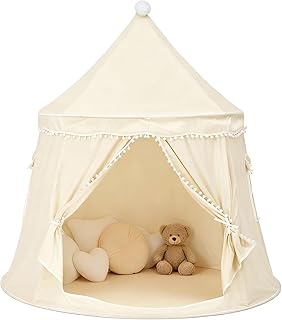 Play Tent, Large Playhouse Kids Castle Play Tents with Carry Bag, Indoor Outdoor Game Tent, Portable Children Yurt Tents, Birthday Gift for Boys & Girls, 47''x45'', Cream