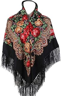 Women's Traditional Scarf Wrap Tassel Fringes Neck Head Shawl Retro Scarf Floral Poncho Printing Square Cape 50inch