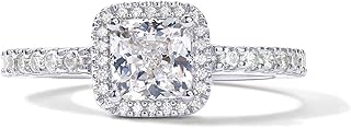14K Gold Plated Halo Ring | Heart Ring for Women | Square Round Valentines Day Love Promise Rings for Her