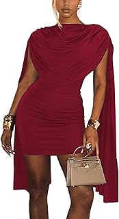 Women Sexy Bodycon Mini Dress Cowl Neck Cape Sleeve Dress Elegant Club Party Cocktail Dresses