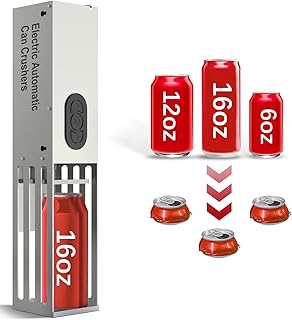 SIXRARI Electric Can Crusher – Heavy Duty Automatic Wall Mounted Can Smasher for Recycling 12oz & 16oz Aluminum Soda, Seltzer, Beer Cans & Plastic Bottles