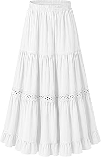 Womens Long Maxi Skirt Boho Cotton Lace Crochet Flowy A-Line High Waisted Skirts 2026 Summer Beach Vacation Outfits